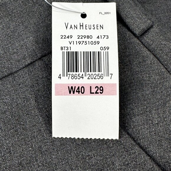 Van Heusen Men's Size 40x29 Pant Traveler Classic Fit Flat Front Gray New - Picture 5 of 16
